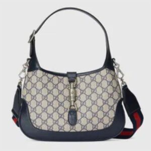 Gucci Unisex Jackie 1961 Small GG Shoulder Bag Beige Blue GG Supreme Canvas