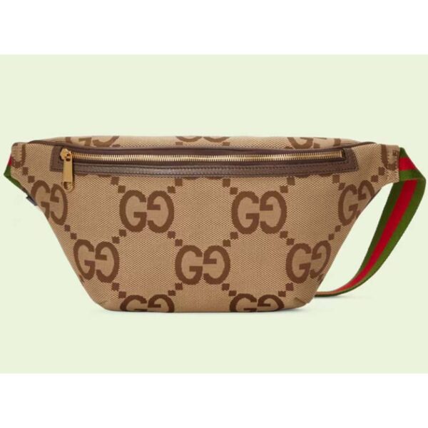 Gucci Unisex Jumbo GG Belt Bag Camel Ebony Canvas Green Red Web (2)