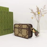 Gucci Unisex Jumbo GG Mini Bag Camel Ebony Canvas Double G (8)