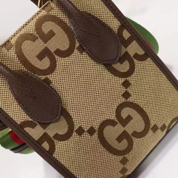 Gucci Unisex Jumbo GG Mini Tote Bag Camel Ebony Canvas (5)