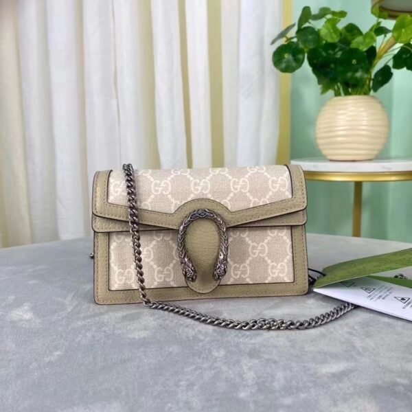 Gucci Women Dionysus GG Super Mini Bag Beige White GG Supreme Canvas (10)