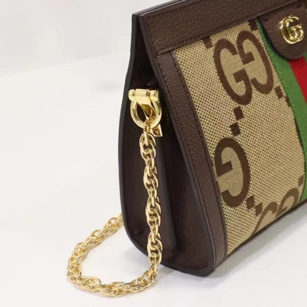 Gucci Women Ophidia Jumbo GG Small Shoulder Bag Camel Ebony Canvas (3)