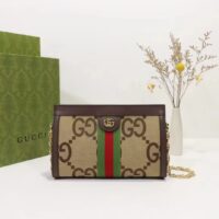 Gucci Women Ophidia Jumbo GG Small Shoulder Bag Camel Ebony Canvas (4)