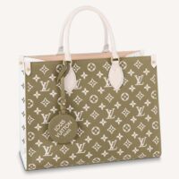 Louis Vuitton LV Women OnTheGo MM Tote Bag Green Printed Embossed Grained Cowhide (1)