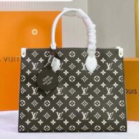 Louis Vuitton LV Women OnTheGo MM Tote Bag Green Printed Embossed Grained Cowhide (1)