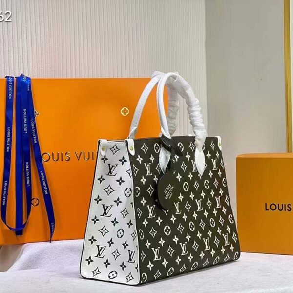 Louis Vuitton LV Women OnTheGo MM Tote Bag Green Printed Embossed Grained Cowhide (5)