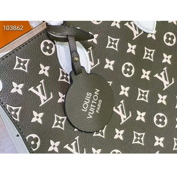 Louis Vuitton LV Women OnTheGo MM Tote Bag Green Printed Embossed Grained Cowhide (6)