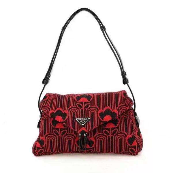 Prada Women Jacquard Knit and Leather Prada Signaux Bag-red (1)