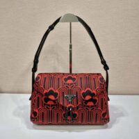 Prada Women Jacquard Knit and Leather Prada Signaux Bag-red (1)