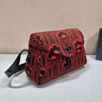 Prada Women Jacquard Knit and Leather Prada Signaux Bag-red (1)