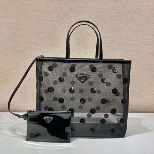 Prada Women Polka-Dot Mesh Tote Bag-Black (2)