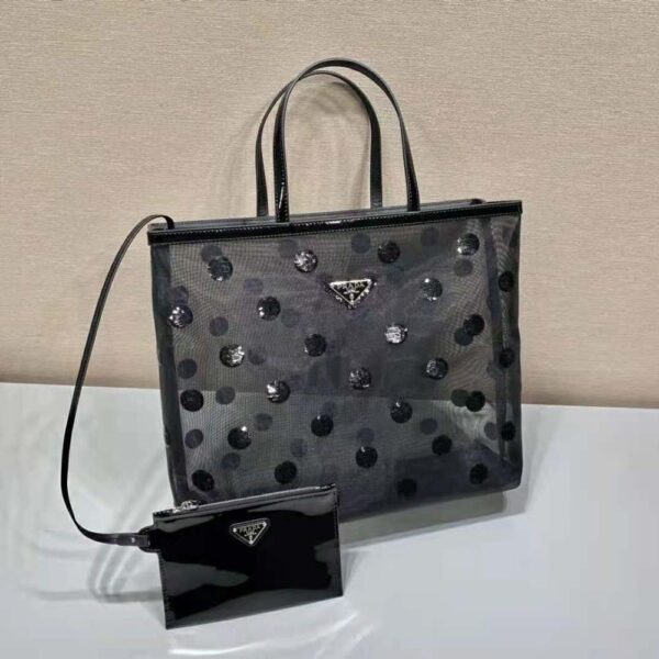 Prada Women Polka-Dot Mesh Tote Bag-Black (3)