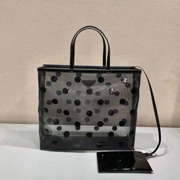 Prada Women Polka-Dot Mesh Tote Bag-Black (4)