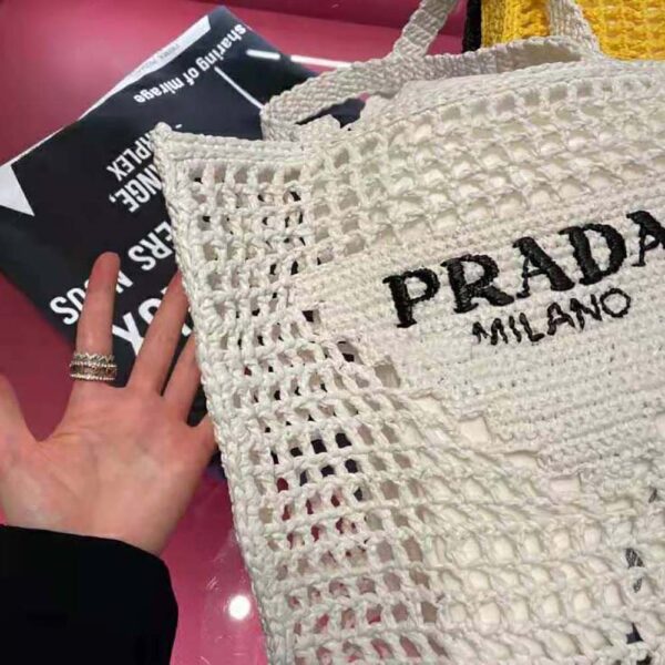 Prada Women Raffia Tote Bag-white (5)