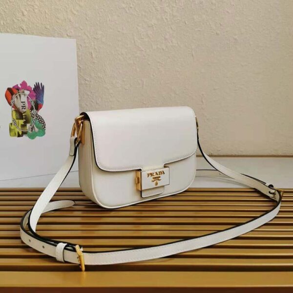 Prada Women Saffiano Leather Prada Emblème Bag-white (4)