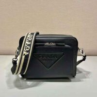 Prada Women Saffiano Leather Shoulder Bag With Iconic Prada Material-Black (1)