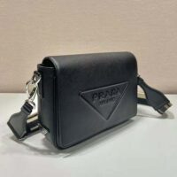 Prada Women Saffiano Leather Shoulder Bag with Sleek-Black (1)