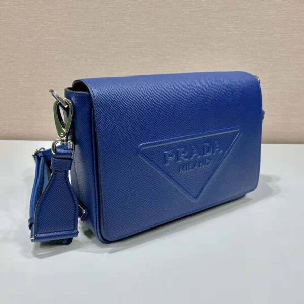 Prada Women Saffiano Leather Shoulder Bag with Sleek-Navy (3)