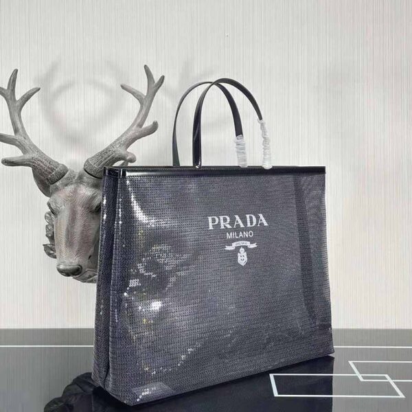 Prada Women Sequined Mesh Tote Bag-Black (3)