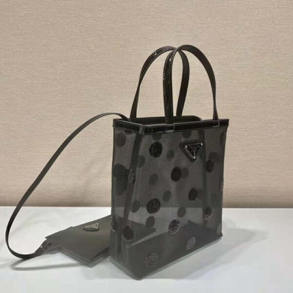 Prada Women Small Polka-Dot Mesh Tote Bag-Black (5)