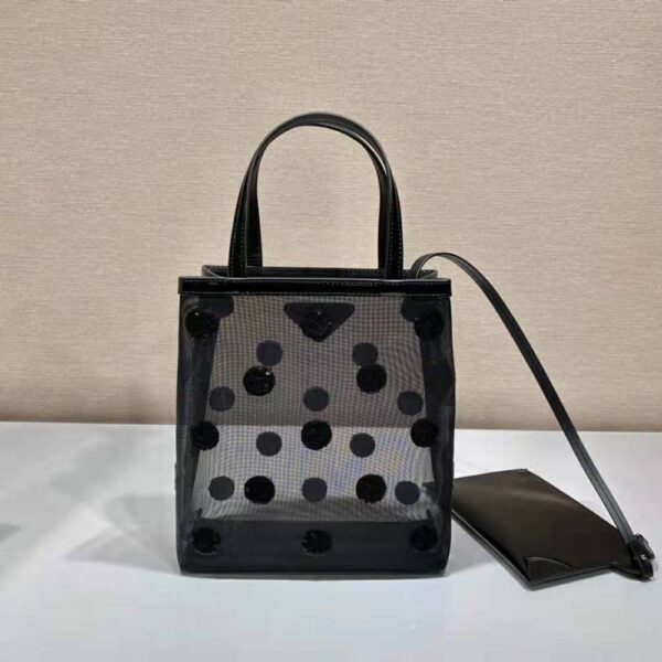 Prada Women Small Polka-Dot Mesh Tote Bag-Black (6)