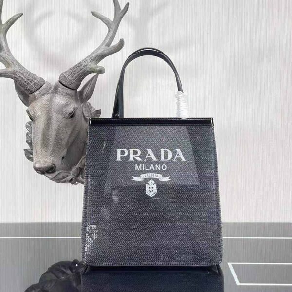 Prada Women Small Sequined Mesh Tote Bag-Black (2)