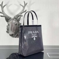 Prada Women Small Sequined Mesh Tote Bag-Black (1)