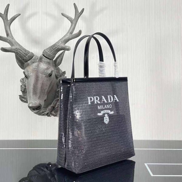 Prada Women Small Sequined Mesh Tote Bag-Black (3)