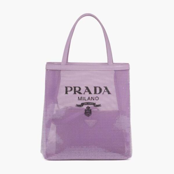 Prada Women Small Sequined Mesh Tote Bag-Purple (1)