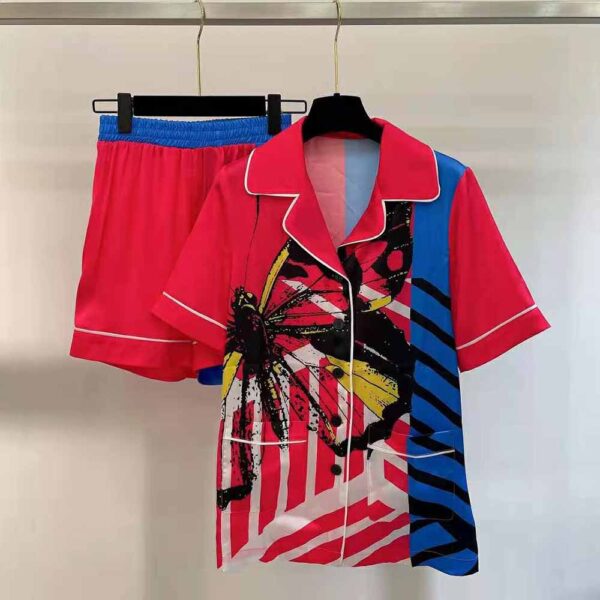 Dior Women Chez Moi Short-Sleeved Shirt Bright Pink and Fluorescent Blue D-Jungle Pop Silk Twill (2)