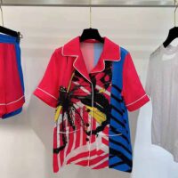 Dior Women Chez Moi Short-Sleeved Shirt Bright Pink and Fluorescent Blue D-Jungle Pop Silk Twill (1)