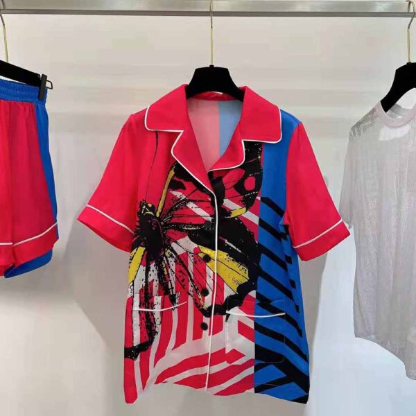 Dior Women Chez Moi Short-Sleeved Shirt Bright Pink and Fluorescent Blue D-Jungle Pop Silk Twill (3)