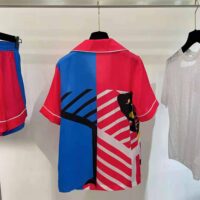 Dior Women Chez Moi Short-Sleeved Shirt Bright Pink and Fluorescent Blue D-Jungle Pop Silk Twill (1)