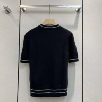 Dior Women Christian Dior Short-Sleeved Sweater Navy Blue Cashmere and Wool Knit (1)