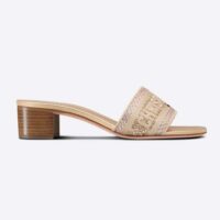 Dior Women Dway Heeled Slide Gold-Tone Cotton Embroidered (1)