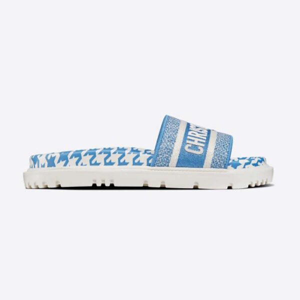 Dior Women Dway Slide Cornflower Blue Embroidered Cotton with Micro Houndstooth Motif (1)