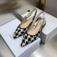 Dior Women J’Adior Slingback Ballerina Flat Black and White Cotton Embroidery (1)