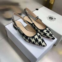 Dior Women J’Adior Slingback Ballerina Flat Black and White Cotton Embroidery (1)