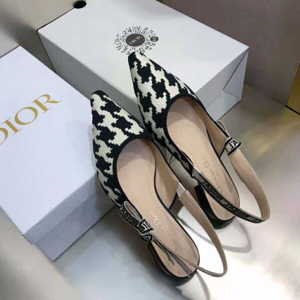 Dior Women J’Adior Slingback Ballerina Flat Black and White Cotton Embroidery (5)