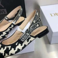 Dior Women J’Adior Slingback Ballerina Flat Black and White Cotton Embroidery (1)