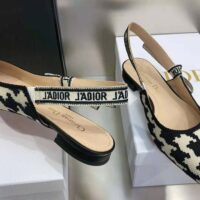 Dior Women J’Adior Slingback Ballerina Flat Black and White Cotton Embroidery (1)