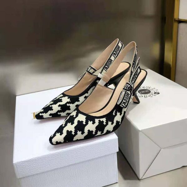 Dior Women J’Adior Slingback Pump Black and White Cotton Embroidery (3)