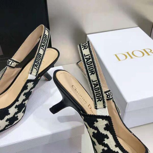 Dior Women J’Adior Slingback Pump Black and White Cotton Embroidery (9)