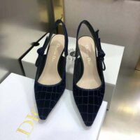 Dior Women J’Adior Slingback Pump Deep Blue Crocodile-Effect Embroidered Velvet (1)