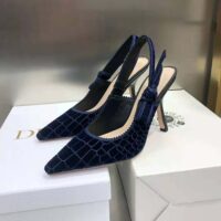 Dior Women J’Adior Slingback Pump Deep Crocodile-Effect Embroidered Velvet-Blue (1)