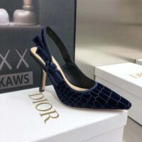 Dior Women J’Adior Slingback Pump Deep Crocodile-Effect Embroidered Velvet-Blue (1)