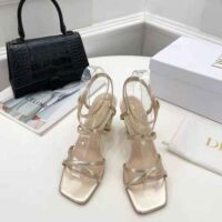 Dior Women Rhodes Heeled Sandal Gold-Tone Laminated Lambskin (1)