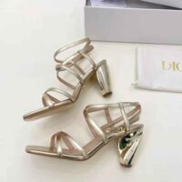 Dior Women Rhodes Heeled Sandal Gold-Tone Laminated Lambskin (1)