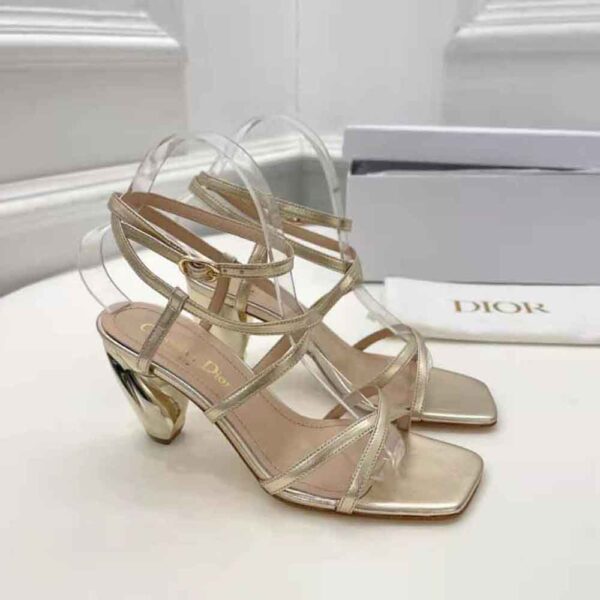 Dior Women Rhodes Heeled Sandal Gold-Tone Laminated Lambskin (9)