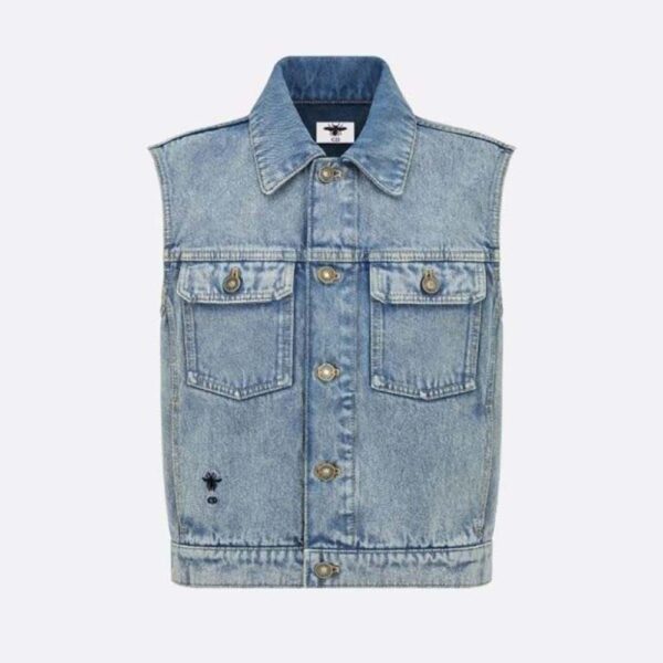 Dior Women Sleeveless Jacket Blue Cotton Denim (1)